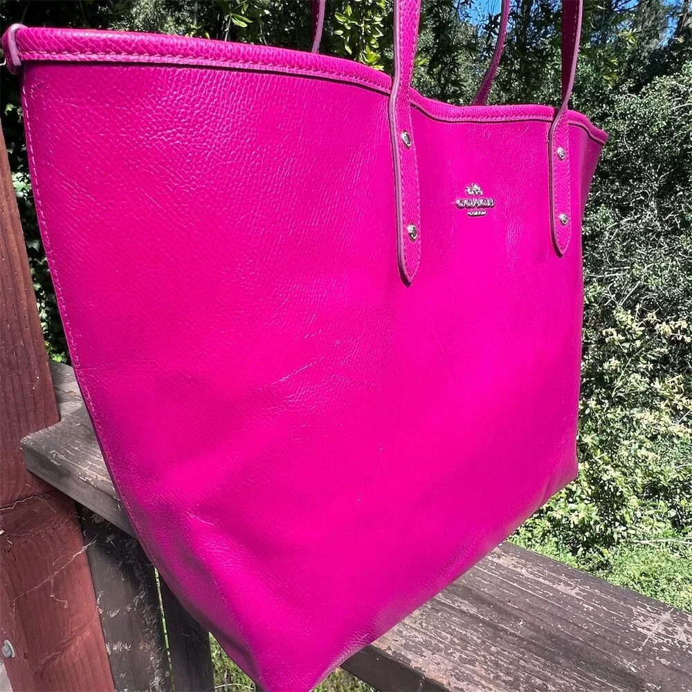 COACH City Tote Bright Violet PINK w Gold Hardware Womens Shoulder Bag AUTHENTIC - Picture 6 of 15